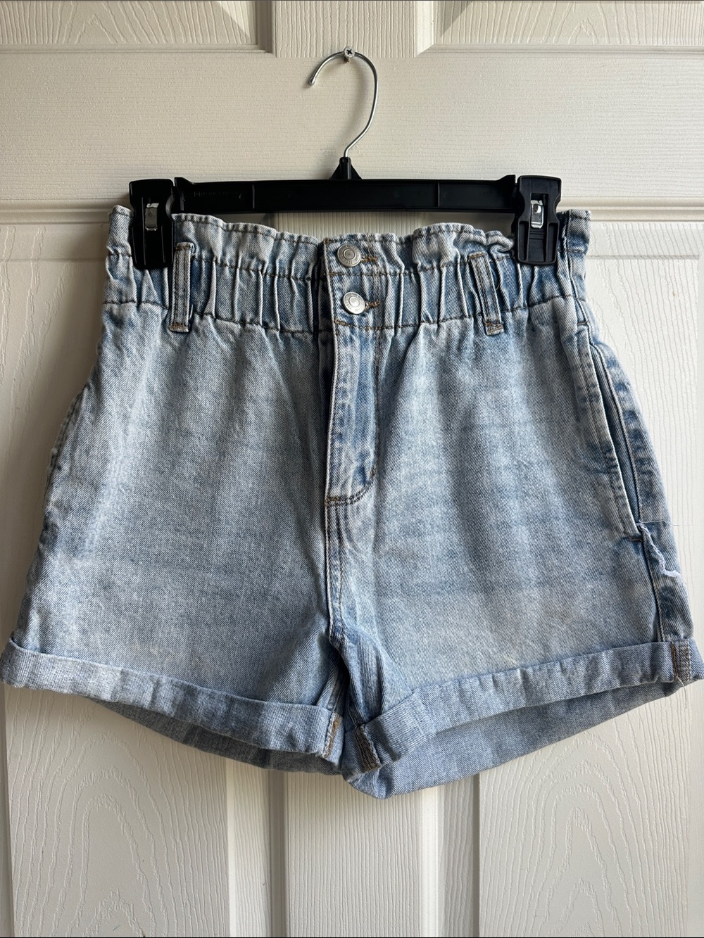Bluenotes Light Blue High-Rise Paperbag Denim Shorts